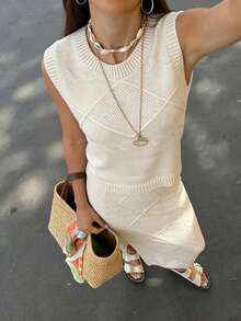 Women's Elegant Knit Sleeveless Top + Skirt 2-Piece Set, Casual Commute Office Daily Holiday Beach Wear, Spring/Summer - Apricot - View 8