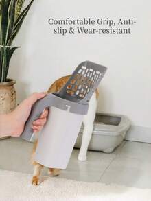 1pc All-In-One Cat Litter Scoop With Built-In Trash Bag Set, Detachable Pet Cleaning Tool, Large Capacity Cat Litter Shovel For Cats And Dogs, Poop Scooper Tool - Light Grey - View 7