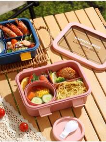 1pc Bento Box Set With Salad Cup, 4-Compartment Lunch Box, Suitable For Lunch, Outdoor, Office, Picnic Use, Drop-Resistant And Durable, Dishwasher , Christmas, Birthday, Holiday Gift, Back To School And Work Essential, Kitchen Supplies, Kitchen Accessories (Pink) - Multicolor - View 3