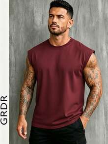 GRDR Camiseta de tirantes casual y holgada de unicolor de verano para hombre con cuello redondo - Burdeos - Ver 5