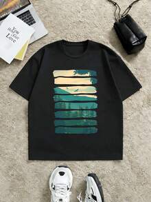 Herren-T-Shirt Mit Berg-Sonnenuntergangsmotiv, Premium-Baumwolle, Rundhalsausschnitt, Bequeme Pa S Form, L?Ssig - White - View 2
