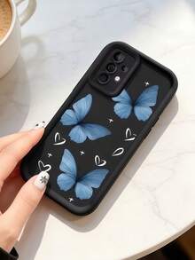 1 Stück kreative blaue Schmetterling süße kleine Herzmuster Farbverlauf Handyhülle, vollständige Abdeckung stoßfeste Schutzhülle, minimalistisches Design, weicher Cartoon-Stil, perfekter Schutz für Ihr Handy, kompatibel mit Honor X7/Galaxy A56 5G/ Smart 8/ Hot 40/Transsion Spark 30C/Spark Go 2024/ Note 14 5G/ E22/E22i/ A54 - Schwarz - Übersicht 3