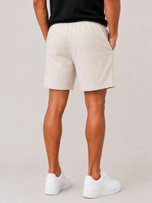 Kit 3 Premium Linen Shorts Bermuda Mauricinho Men's Casual Basic Comfortable Leather Label Detail - 淺藍色 - 查看 5