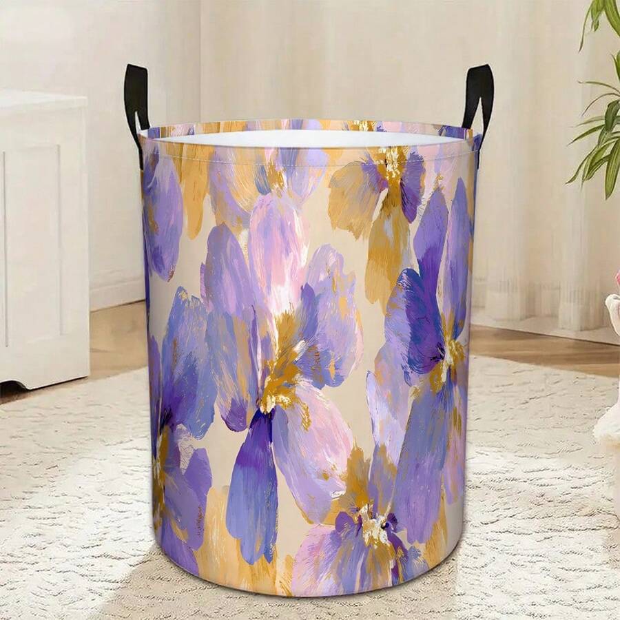 1 pieza Cesta de almacenamiento de ropa plegable con diseño floral abstracto en púrpura & dorado - Púrpura malva - Ver 1