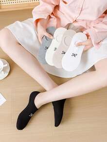 5 Pairs Women's Spring/Summer Minimalist Bow Invisible No-Show Socks, Solid Color Breathable Versatile Low-Cut Socks, Non-Slip Lining, Daily Wear Anti-Slip - Multicolor - View 3
