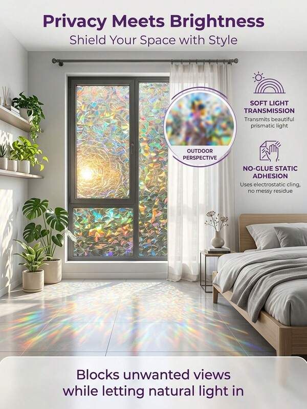 1pc Colorful Window Sticker - Static Cling Window Film, Suitable For Bathroom Door, Bathroom Glass, Window Decor