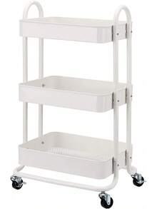 Charcoal 3-Tier Rolling Kitchen Cart With Wheels Storage Trolley For Home Office Bathroom Organization - White - View 2