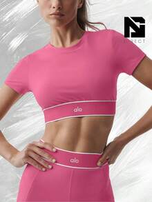 ALO Softsculpt Amp It Up Short Sleeve Bra - Paradise Pink - View 1