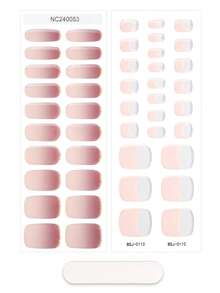 Pegatinas de uñas de gel semi-curado Showyboo, diseño degradado rosa nude con borde dorado, adecuado para manos y pies, uso duradero, autoadhesivo, perfecto para el uso diario de mujeres y niñas, oficina y noche de citas, crea fácilmente uñas de estilo lujo silencioso - Multicolor - Ver 7