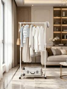 1pc Modern Adjustable Double Rack | Space-Saving Clothes & Shoe Organizer | Portable Floor Standing For Bedroom/Balcony - Black and White - View 2