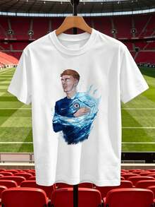 Herren-Fu?Ball-T-Shirt Mit Grafik, L?Ssiger Herbststil, PR E Mium-Baumwolle, Rundhalsausschnitt, Bequeme Passform, Komfortabel - 白色 - 查看 2