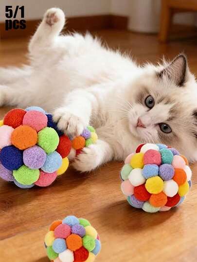 5pcs Cat Ball Toys, Pet Bouncing Bell Balls, Suitable For Cat Daily Entertainment And Relaxation, Teething Play, Pet Interactive Training And Indoor Self-Entertainment Toys