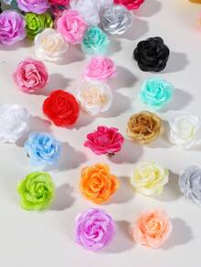 10pcs Girls Multi-Color Faux Tulle Ruched Rose & Camellia Flower Hair Clips, Bangs Side Clips, Spring/Summer Beach Hair Accessories, Random Colors, For Daily Wear - Multicolor - View 6