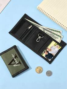 Custom Monogrammed Wallets For Men, Personalized Wallets, Pocket Money Storage, Card Holder With Hook And Loop Fastener, Suitable For Teenagers, Students, Perfect For Father's Day Gift, Holiday Gift, Men's Gift - Multicolor - View 2
