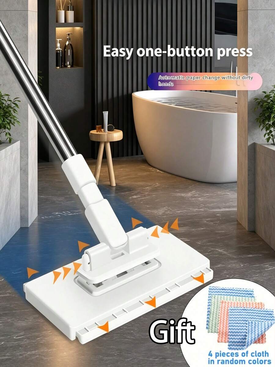 Automatic Flat Mop System, Heavy Duty Hands-Free One-Touch Cloth Change, ABS Robot-Style Mop System (No Wet Feeling), Space-Saving Design, Suitable For Standard Mops, Suitable For Floors, Windows, Kitchen And Bathroom