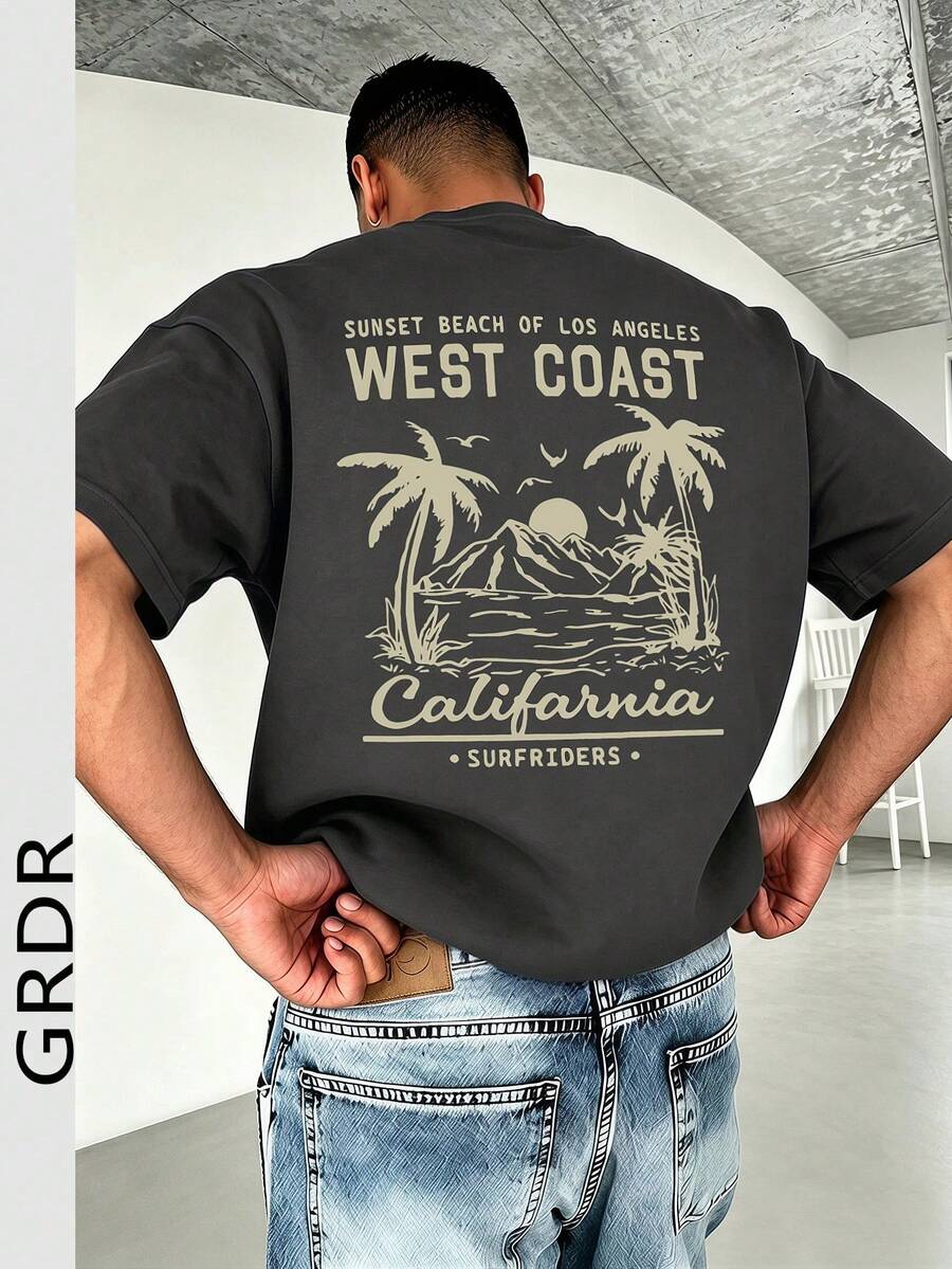 GRDR Men's Fashionable Printed Loose Short Sleeve T-Shirt | Exquisite Design | Summer Essential | Easy To Match, Showcasing Your Style - Dark Grey - View 1
