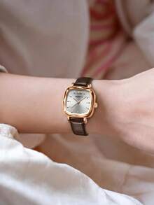 REBIRTH 1 buah Jam Tangan Quartz Kasual Minimalis Serbaguna untuk Wanita, Cocok untuk Pemakaian Sehari-hari - Coffee Brown - View 3
