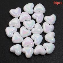 50 PIEZAS Cuentas con forma de corazón recubiertas de acrílico con agujero , adecuadas para la fabricación de joyas, materiales para pulseras y collares de cuentas hechos a mano DIY, regalo perfecto para el Día de San Valentín, aniversario, cumpleaños para tu ser querido - Multicolor - Ver 16