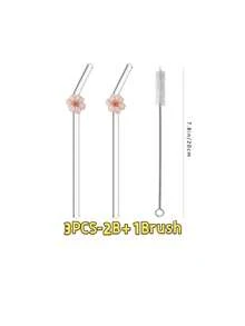 1/3/4/6PCS Flower Glass Straw – Reusable Curved Straws For Smoothies, Cocktails, Bubble Tea, Soda, Summer Drinks, Pool Parties, Beach. Great Gift For Christmas, Birthday, Graduation, Back To School, Valentine's Day. Kitchen Essential, Photo Prop. - View 11
