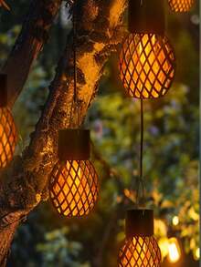 8/4pcs Waterproof Solar Hanging Lights, Hollow Pattern LED Flickering Flame Lights, Suitable For Outdoor Garden Tree Decoration - Solar Flame Lantern - 查看 4