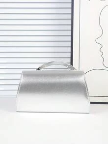 Elegante Damen-Clutch, 1 Stück minimalistische einfarbige Party-Handtasche aus PU-Material, luxuriöse Damen-Abendtasche, Schulter- und Umhängetasche mit abnehmbarer Metallkette, Damen-Party-Portemonnaie, geeignet für Feiertagspartys, Bälle, Bankette, Zusammenkünfte, Hochzeiten, bestes Geschenk. - Silber - Übersicht 4