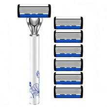男士/女士高級手動刮鬍刀 藍白瓷器設計 6層刀片 順滑刮鬍 防滑手柄 適合修整鬍鬚與八字鬍 - 多色 - 查看 11