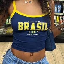 Chaleco Corto con tirantes para mujer, ropa informal de calle con letras de Brasil, Y2K, Europa y Estados Unidos, Verano - nz1021 - Ver 6