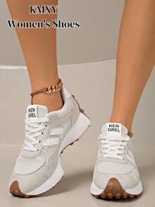 Sepatu Sneakers Wanita Nyaman dengan Tali - Sepatu Kasual Multifungsi Ringan, Sol Karet Anti Selip, Cocok untuk Semua Musim - Krem - View 4