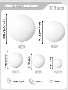 White Balloons 135 Pcs Different Sizes 36 18 12 10 5 Inch Latex Balloons Matte Arch Kit Garland For Birthday Graduation Baby Shower Anniversary Wedding Party Decorations - 白色 - 查看 8