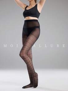 MOIRÉALLURE 1雙裝 時尚經典百搭絲綢提花褲襪，適合日常通勤與夜生活 - 黑色 - 查看 6