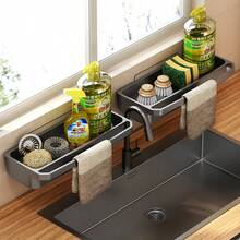 1pc Wall-Mounted Kitchen Storage Rack With Sponge Holder And Dish Rack - Durable PP Plastic Space-Saving Sink Organizer, Suitable For Sponges, Soap, Towels - Install On Faucet, Modern Design, Kitchen Sink Accessory - Multicolor - View 7