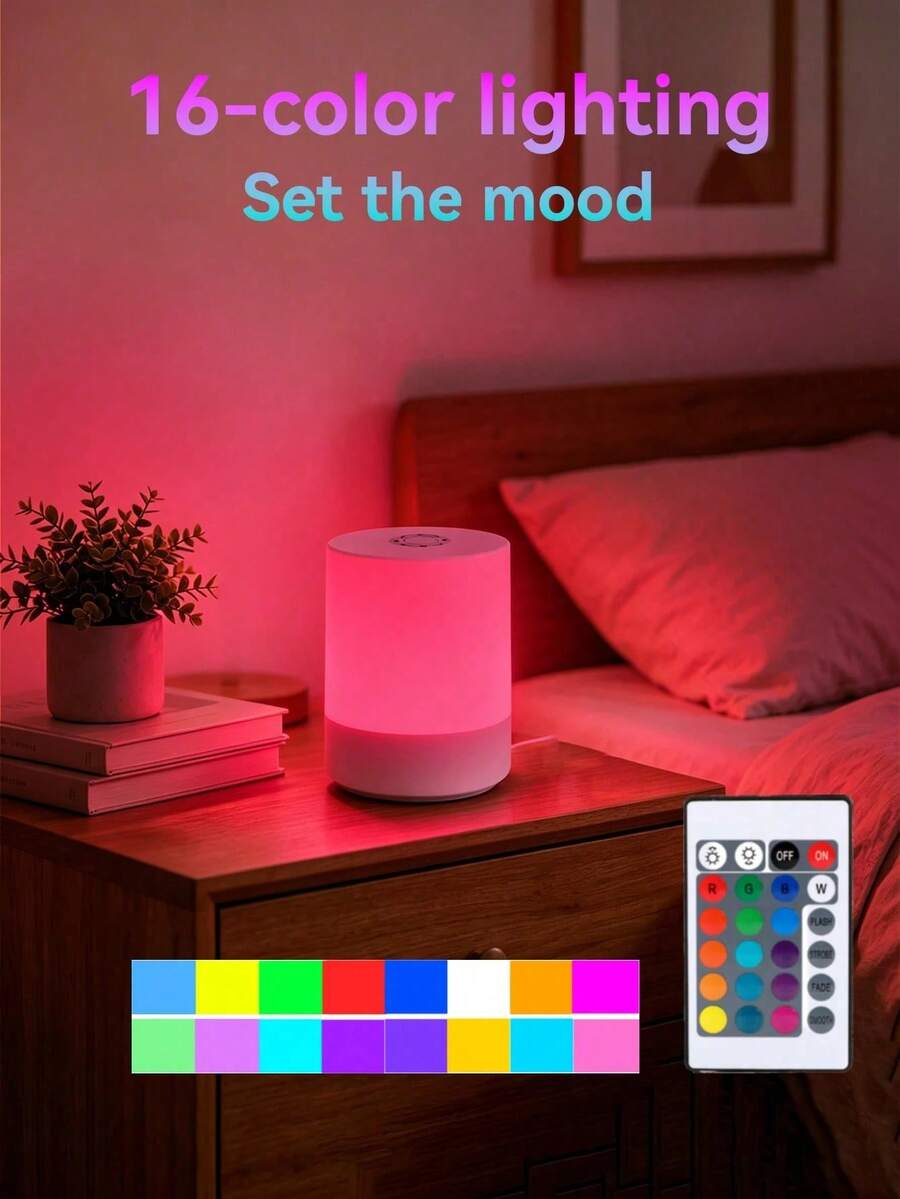 1pc LED Night Light, Touch Dimming, Touch Switch, Touch Color Changing, 3 Colors/16 Colors, Bedside Lamp, USB Powered And Rechargeable (800mAh Battery), Adjustable Light Color And Brightness, Soft Gradient Lighting, Touch Control Bedside Lamp, Suitable For Nursery, Bedroom, Hallway, Living Room