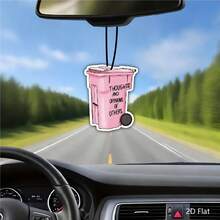 Cartoon Pink Wheel Trash Can "THOUGHTS AND OPINIONS OF OTHERS" Hanging Car Air Freshener - A - View 8