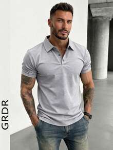 GRDR 男士时尚短袖休闲通勤 Polo 衫 - 淺灰色 - 查看 1
