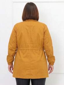 Plus Size Winter Jacket, Fitted Overcoat, Parka, Cold Weather Coat, Bengaline Fabric, Pockets, Buttons And Zipper. - Mustard - View 2