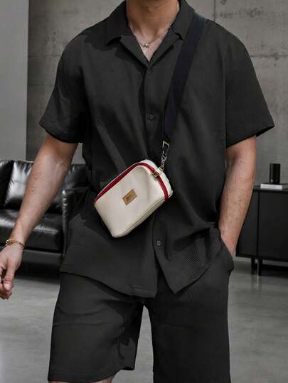 HEYKESON Men's Corduroy Short Sleeve Shirt And Shorts Set, Casual Suit