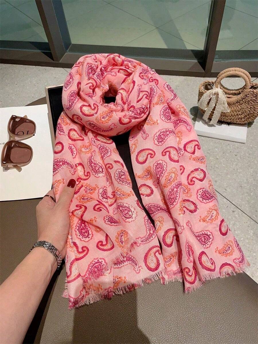 1件新款甜美心形流蘇女款圍巾,春夏薄款防曬披肩,適合旅行、海灘及空調房使用 - 粉色 - 查看 1