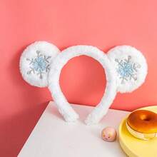 Disney 1pc Frozen-Inspired Plush Mouse Ears Headband, Soft Fuzzy Snowflake Embroidered Hairband For Women & Girls, Cute Princess Cosplay Hair Accessory - View 7