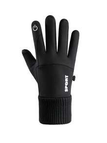1 Pair Thermal Lined Warm Motorcycle Winter Riding Gloves, Full Finger Touchscreen Compatible, Suitable For Autumn/Winter Riding, Skiing, Outdoor Sports, Spring Gift For Family And Friends - Black Rib - View 4