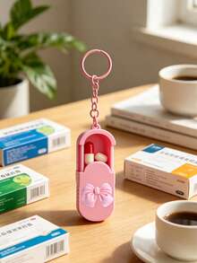 Portable Mini Pill Box With Bow, Portable Pill Box With Keychain, Office Worker Pill & Vitamin Storage Box, Handmade Mini Pill Box, Travel Medicine Storage Box, Daily Vitamin Pill Box, Pocket Pill Box, Compact Small Pill Box, Daily Pill Storage Container, Waterproof Pill Box, Daily Medication Organizer, Keychain, Home Essential, Travel Essential - Multicolor - View 5