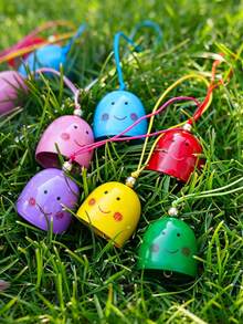 1pc/6pcs Creative Smiling Face Hanging Wind Chime, Includes Hanging Rope And Bells, Metal DIY Material, Crisp Sound, Holiday Decoration Bell Pendant, Suitable For Outdoor Patio - Multicolor - View 4
