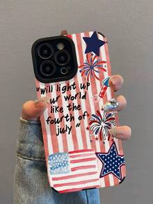 1pc New Fashion Red & White Star Striped Flag Pattern Shockproof Leather Phone Case, Daily Protection Essential, Style, Perfect Gift For Friends And Family, Compatible With Iphone17/17Air/17Pro/17ProMax/IPhone16/16Plus/16Pro/16ProMax/IPhone15/15Plus/15Pro/15ProMax/IPhone14/14Plus/14Pro/14ProMax/IPhone13/13Pro/13ProMax/IPhone12/12Pro/12ProMax/IPhone11/IPhone11Pro/11ProMax - Multicolor - View 2