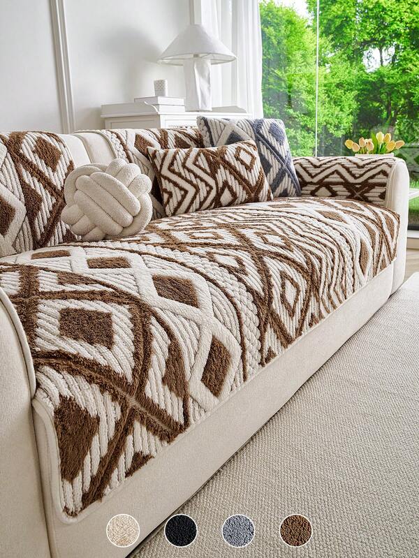 1 Stück Boho-Stil Plüsch-Jacquard Dickes Sofakissen, geeignet als Sofaschutzbezug für 1-4-Sitzer Sofas, ganzjährig einsetzbar, rutschfest, maschinenwaschbar, haustierfest
