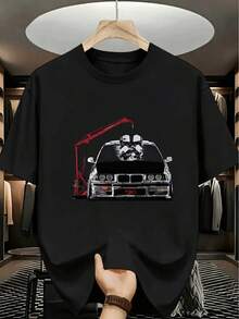 Style mature pour l'été T Chemise,Présente une conception améliorée du col rond.,Avec des détails exquis E36Autocollants de voiture modifiés,Conception de texture automobile,Coupe ample. - Noir - Voir 1