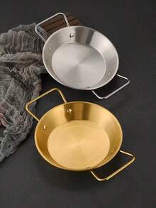 Flat Bottom Frying Pan, Available In Gold And Silver 2 Colors, Dual Handle European Style, Stainless Steel Pasta Plate, Steak Plate, Seafood Pot, Korean Hot Pot, Home Cooking, High Temperature Resistant Pot, Baking Tray - View 3