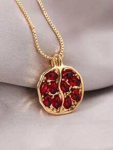 1pc Fashion Red Pomegranate Seed Pendant Necklace For Women - Yellow Gold - View 1