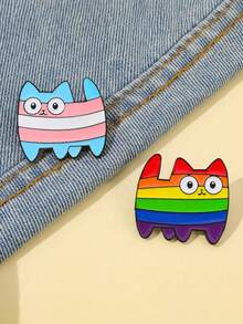 可愛彩虹條紋貓咪琺瑯胸針－彩色美學貓咪胸針，適合裝飾背包與夾克 - 彩色 - 查看 9