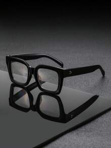 1 Pair Men's Plastic Square Minimalist Rivet Glasses, Personalized American College Style Casual Versatile Lightweight Elegant High-End Fashion Eyewear, Suitable For College Lectures, Graduation Defense, Workplace Training - Clear - View 13