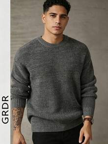 GRDR Men's Casual Jacquard Knit Crew Neck Long Sleeve Sweater - Dark Grey - View 1
