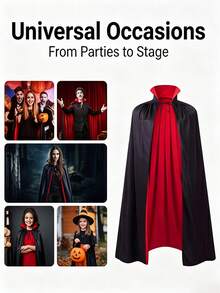 1pc Red & Black Reversible Hooded Cape, Black & Red Color Scheme With Hood, Cosplay Costume Accessory, Masquerade Performance Costume Decoration, Halloween Party Supplies, Adult And Teen Party Supplies - View 5